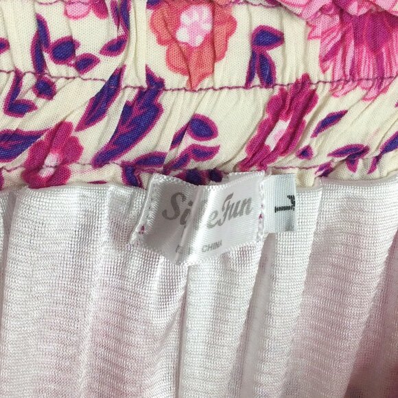 Simple Fun Floral Tiered Midi Skirt Women's Size Large Pink Purple Cottage Core - Picture 7 of 7